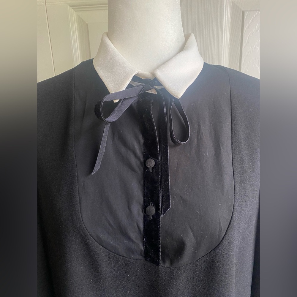 Zara Velvet Bow Black Mini Contrast Collar Dress size L - Picture 4 of 7
